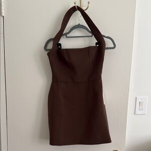 Muse Brown Halter Bodycon Mini Dress Cocktail